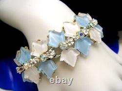 Stunning Vintage BSK Bracelet White Blue Lucite AB Rhinestone Enamel