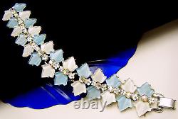 Stunning Vintage BSK Bracelet White Blue Lucite AB Rhinestone Enamel