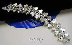 Stunning Vintage BSK Bracelet White Blue Lucite AB Rhinestone Enamel