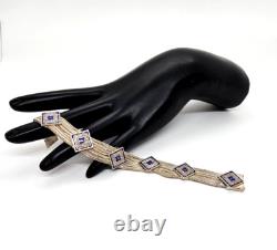 Stunning Vintage Enamel Over Sterling Silver Mid Century Bracelet 7 Long