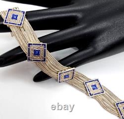 Stunning Vintage Enamel Over Sterling Silver Mid Century Bracelet 7 Long