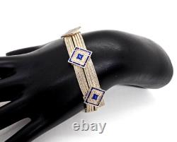 Stunning Vintage Enamel Over Sterling Silver Mid Century Bracelet 7 Long