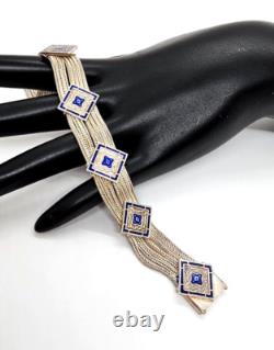 Stunning Vintage Enamel Over Sterling Silver Mid Century Bracelet 7 Long