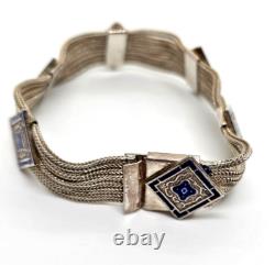 Stunning Vintage Enamel Over Sterling Silver Mid Century Bracelet 7 Long