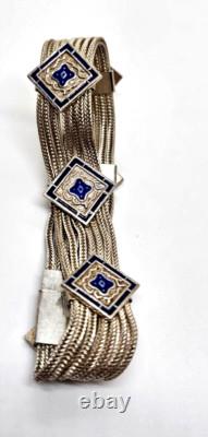 Stunning Vintage Enamel Over Sterling Silver Mid Century Bracelet 7 Long