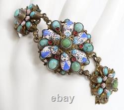 Superb Antique Austro Hungarian Vermeil 835 Silver Enamel Turquoise Bracelet