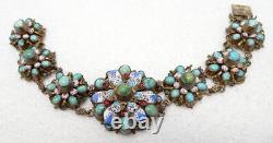 Superb Antique Austro Hungarian Vermeil 835 Silver Enamel Turquoise Bracelet