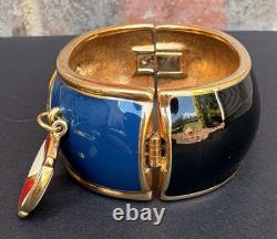 Swarovski Crystal Bracelet Wide Hinged Gold Tone Enamel Charm Cuff Nautical