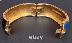 Swarovski Crystal Bracelet Wide Hinged Gold Tone Enamel Charm Cuff Nautical