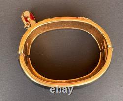 Swarovski Crystal Bracelet Wide Hinged Gold Tone Enamel Charm Cuff Nautical