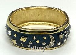 Swarovski Swan Signed Gold Blue Enamel Celestial Stars Moon Bangle Bracelet
