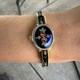 Swiss Made Blue Green Red Enamel Flower Peekaboo Watch Bracelet Gold Tone