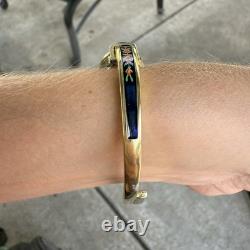Swiss made blue green red enamel flower peekaboo watch bracelet gold tone