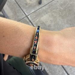 Swiss made blue green red enamel flower peekaboo watch bracelet gold tone