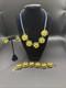Talbots Floral Statement Necklace Bracelet Earrings Jewelry Set Yellow Dusty Blu