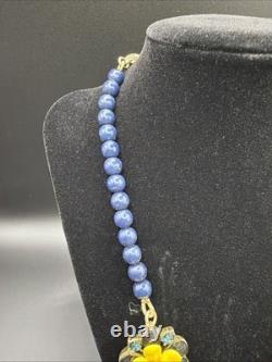 TALBOTS Floral Statement Necklace Bracelet Earrings Jewelry Set Yellow Dusty Blu