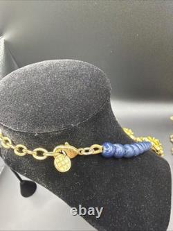 TALBOTS Floral Statement Necklace Bracelet Earrings Jewelry Set Yellow Dusty Blu