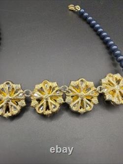 TALBOTS Floral Statement Necklace Bracelet Earrings Jewelry Set Yellow Dusty Blu