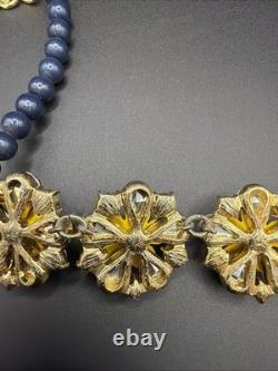 TALBOTS Floral Statement Necklace Bracelet Earrings Jewelry Set Yellow Dusty Blu