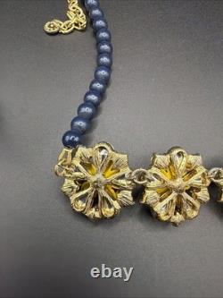 TALBOTS Floral Statement Necklace Bracelet Earrings Jewelry Set Yellow Dusty Blu
