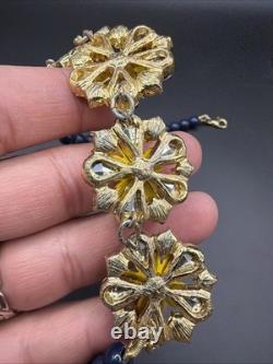 TALBOTS Floral Statement Necklace Bracelet Earrings Jewelry Set Yellow Dusty Blu