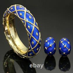 TIFFANY & CO. SCHLUMBERGER Dot Losange Blue Enamel Bangle Bracelet & Earrings