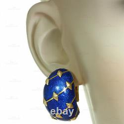 TIFFANY & CO. SCHLUMBERGER Dot Losange Blue Enamel Bangle Bracelet & Earrings
