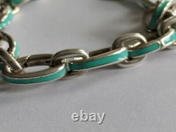 TIFFANY & CO. Sterling Silver Blue Enamel Oval Link Charm Bracelet