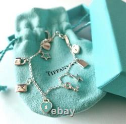 TIFFANY & CO Sterling Silver Dangle Blue Enamel Mini Charm Bracelet RETIRED NEW