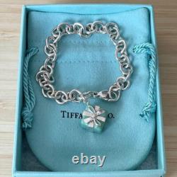 TIFFANY & Co. Blue Enamel Gift Box Bracelet Sterling Silver 925 with Box/Pouch