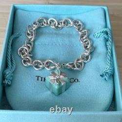 TIFFANY & Co. Blue Enamel Gift Box Bracelet Sterling Silver 925 with Box/Pouch
