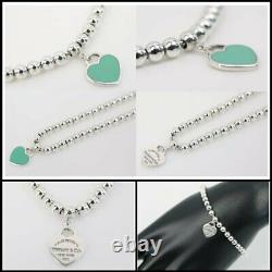 TIFFANY&Co. Sterling Silver Blue Enamel Return To Heart Beads bracelet Women