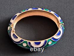 TRIFARI Abstract Green Blue & White Enamel Gold-Tone Hinged Bracelet & Earrings