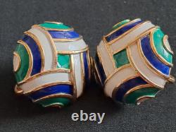 TRIFARI Abstract Green Blue & White Enamel Gold-Tone Hinged Bracelet & Earrings