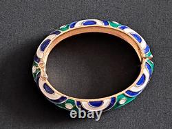 TRIFARI Abstract Green Blue & White Enamel Gold-Tone Hinged Bracelet & Earrings