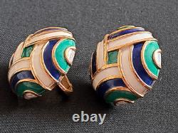 TRIFARI Abstract Green Blue & White Enamel Gold-Tone Hinged Bracelet & Earrings