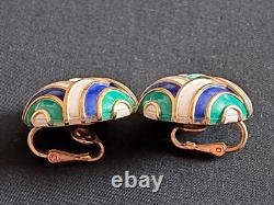 TRIFARI Abstract Green Blue & White Enamel Gold-Tone Hinged Bracelet & Earrings