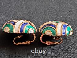 TRIFARI Abstract Green Blue & White Enamel Gold-Tone Hinged Bracelet & Earrings