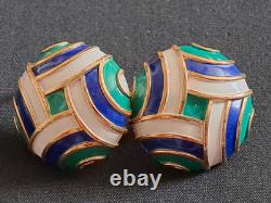 TRIFARI Abstract Green Blue & White Enamel Gold-Tone Hinged Bracelet & Earrings