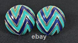 TRIFARI Navy Blue Turquoise Gold Mod Geometric Enamel Hinged Bracelet & Earrings