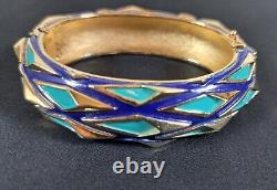 TRIFARI Navy Blue Turquoise Gold Mod Geometric Enamel Hinged Bracelet & Earrings