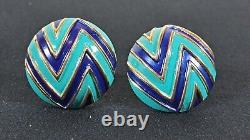 TRIFARI Navy Blue Turquoise Gold Mod Geometric Enamel Hinged Bracelet & Earrings