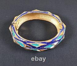 TRIFARI Navy Blue Turquoise Gold Mod Geometric Enamel Hinged Bracelet & Earrings