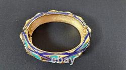 TRIFARI Navy Blue Turquoise Gold Mod Geometric Enamel Hinged Bracelet & Earrings