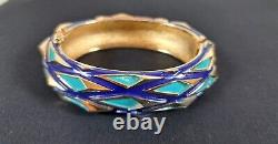 TRIFARI Navy Blue Turquoise Gold Mod Geometric Enamel Hinged Bracelet & Earrings