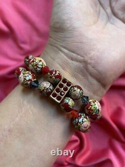 Tarina Tarantino Vintage Red Pink Rosebud Blue Wild Flower Floral Cameo Bracelet