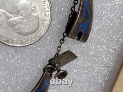 Taxco Mexico JSF Sterling Silver Blue Enamel Inlay Panel Bracelet 6.75 17.4 g