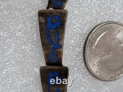 Taxco Mexico JSF Sterling Silver Blue Enamel Inlay Panel Bracelet 6.75 17.4 g