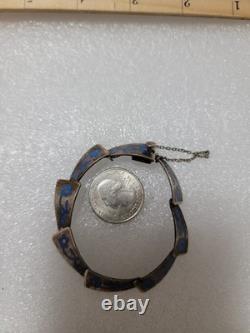 Taxco Mexico JSF Sterling Silver Blue Enamel Inlay Panel Bracelet 6.75 17.4 g