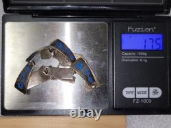 Taxco Mexico JSF Sterling Silver Blue Enamel Inlay Panel Bracelet 6.75 17.4 g